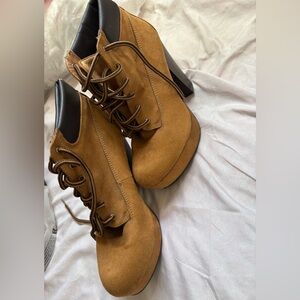 CeliaB Tan Lace-Up Boots